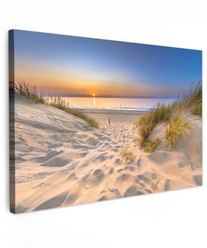 MuchoWow© Bild auf Leinwand 60x40 cm Schlafzimmer Bilder Wand Deko Wohnzimmer Modern Wanddeko Bilderwand Geschenk Düne - Sonnenuntergang - Horizont - Strand und Meer - Gras - Sonne