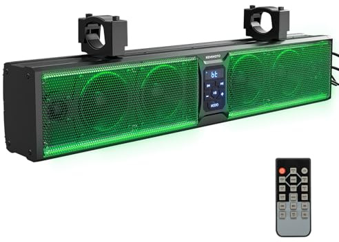 KEMIMOTO Sound Bar UTV a 6 altoparlanti in metallo, 63,5 cm, IP65, impermeabile, per golf cart, altoparlante ATV con RGB, Soundbar SxS, compatibile con Polaris RZR Can-Am con roll bar da 3,2 cm a 5,1