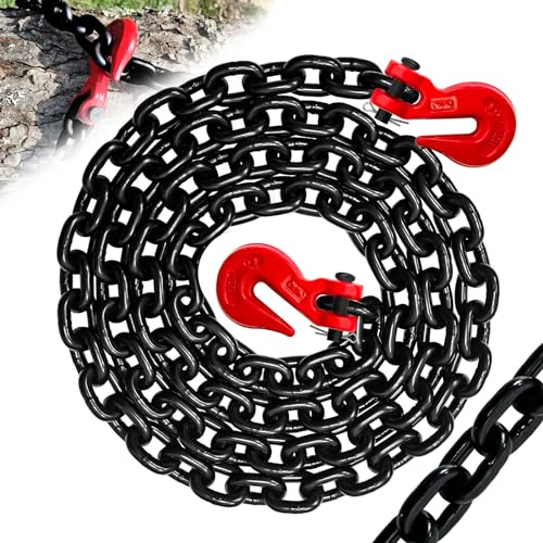 SENKEYFE 3/8 Transport Binder Chain-G80 Heavy Duty Log Chain with G70 Hooks Wll 7100 lbs|10FT Safety Tow Chains Towing Trailer Extension|Secure Working Load for Tie-Down&Lifting&Flatbed (EP Black)