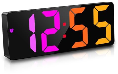 JQGO Digital Alarm Clock, RGB Alarm Clock Colorful LED Bedside Alarm Clocks Snooze Date Time Display Color Change, Big Digit Brightness Adjustable USB&Battery Powered, Home Office Travel-Black