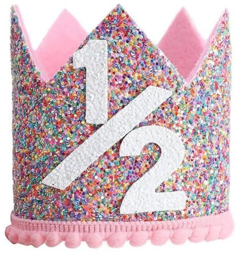 Rosa Baby 1. 2. Geburtstag Krone Glitzer 1/2 Jahr Party Pailletten Hut Haarband Krone Mützen für Kinder Geburtstagsdekoration