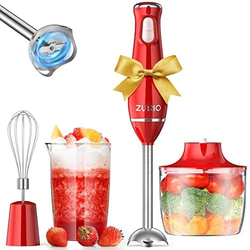 Mixeur Plongeant 4 en 1, ZURIO 800W Mixeur Multifonction, Hachoir 500ml et Mélangeur 600ml, Batteur Electrique sans BPA pour les Fruits, les Soupes, les Aliments pour Bébés