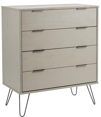 Home Source Acadia Chest of Drawers Cabinet Organiser Industrial Wooden Bedroom Storage Unit, Grey, 4 Drawer