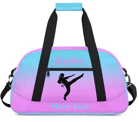 Personalized Sport Duffle Bag for Girls, Custom Kids Gym Bag with Name, Fit School Practice, or Overnight Weekender Travel Pink Martial Arts