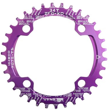 DJC Bike Chainring 104BCD Round 30t 32t 34t 36t 38t 40t 42t 44t 46t 48t 50t 52t Tooth Narrow Wide 7/8/9/10/11/12 Speed Ultralight MTB Mountain Bike 104 BCD Chainwheel,06# Round Purple,34T