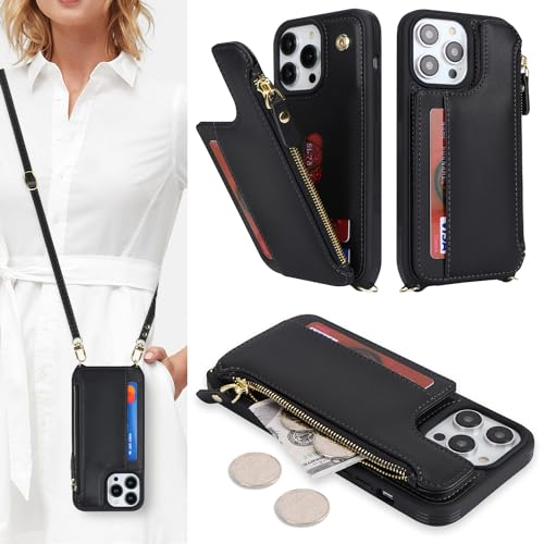 SailorTech Coque pour iPhone 15 Pro Max Étui avec Porte-Cartes de crédit, Etui pour iPhone 15 Pro Max Housse avec Courroie de Cou Portefeuille avec Fentes pour Cartes de crédit-Noir