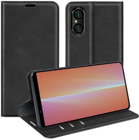 leleyo Hülle für Sony Xperia 5 V handyhülle Magnet Kartenfach Standfunktion Klapphülle für Sony Xperia 5 V Lederhülle Klappbar Flip Case, Schwarz