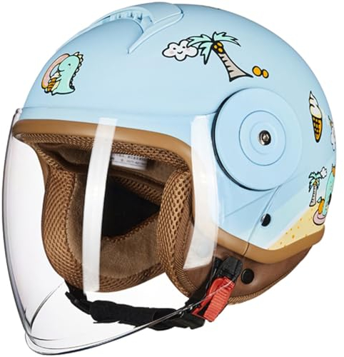 Niedlicher Kinder-Elektro-Motorrad-Halbhelm, ECE-Zugelassener Kinder-Halbschalen-Helm Mit Offenem Gesicht Für 2–14 Jahre, Retro-Jugend-Moped-Mütze Für Jungen Und Mädchen D,46-54cm