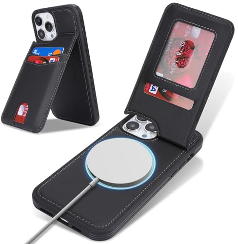 Ｈａｖａｙａ für iPhone 15 Pro Max Hülle Kompatibel mit Magsafe Hülle für iPhone 15 Pro Max mit Kartenfach Hülle geldbörse Leder für Herren und Damen - Schwarz
