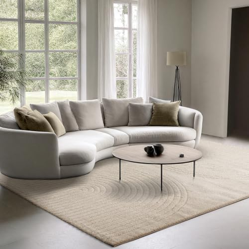 the carpet Elisa moderner Wohnzimmer Teppich, geometrisches Design, hohe Flordichte und angenehm weiche, Beige, 120 cm Rund