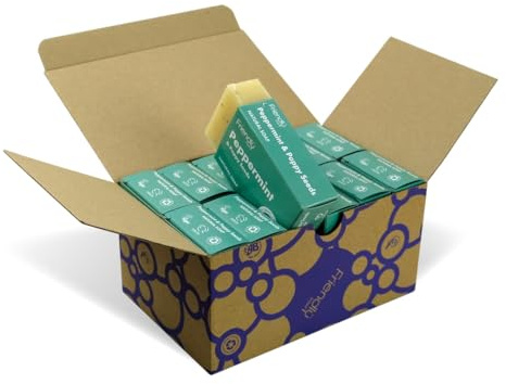 Friendly Soap - Exfoliating Peppermint & Poppy Seeds Natural Soap (12 x 95g), Plant-Based, Cruelty-Free, Made by Hand, No Preservatives or Sulphates, Recycled & Recyclable, Palm Oil Free, Cruelty Free