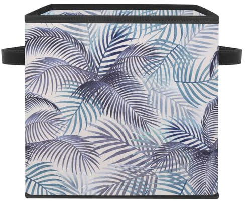 VAPOKF Boîte de rangement pliable en tissu cube avec poignées pour jouets, vêtements, livres, placard, chambre à coucher, maison - Feuilles de palmier violettes