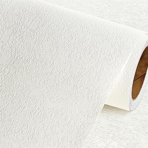 Livelynine White Textured Wallpaper Stick and Peel Modern 15.8x394 Self Adhesive Contact Paper for Walls Ceiling Bedroom Bathroom Waterproof Prepasted Texture Wall Paper Off White Cream Accent Vinyl