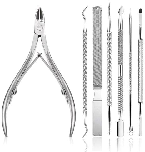 TICKLELY 7 Piezas Kit Profesional de Alicates para Cutículas - Removedor y Quita Cutículas de Uñas de Alta Calidad - Set de Cuidado de Uñas y Pies.
