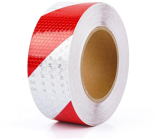 12m × 5cm Nastro Catarifrangente Adesivo, Nastro Segnaletico Rosso Bianco, Catarifrangente Adesivo, per la Sicurezza dei Segnali di Avvertimento