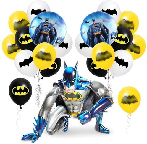 Bat Geburtstagsdeko, Bat Luftballons, Geburtstag Deko Kinder, Helden Figuren Folienballon, Gelb, Schwarz und Weiß Heliumballon als Kindergeburtstag Party Deko