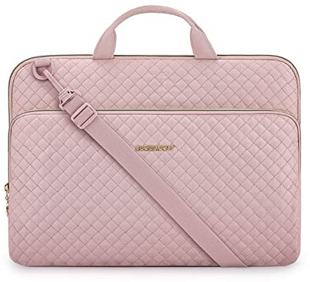 bagsmart Laptop Sleeve Carrying Case with Pocket, Computer Protective Cover for MacBook Air 2025 ASUS Lenovo HP Notebooks (Pink, 15.6 Inch - With Strap)