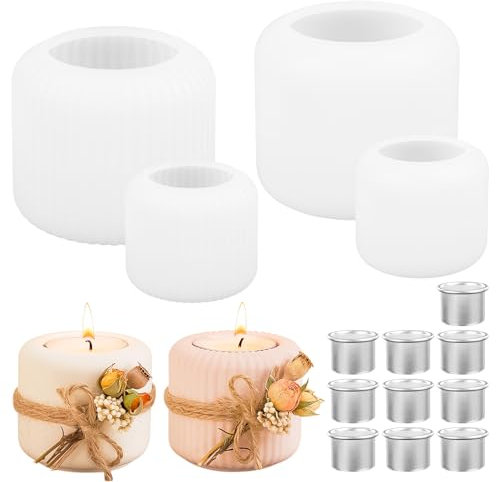 4 Stück Silikonform Kerzenhalter mit 10 Stück Metall Kerzenständer, Gießform Kerzenhalter, Silikonformen Gießformen Kerzenhalter, Stabkerze Silikon formen, für Tägliche Festival Dekoration