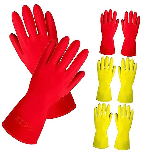 HAWILLOSCH 4paare Gummihandschuhe Rutschfeste Wiederverwendbare Reinigungshandschuhe Für Geschirrspülen Und Haushaltsarbeiten Gelbe Und Rote
