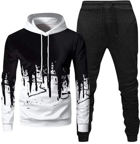 KONG JIMFAN Hoodie Herren Jogginganzug Herren 2-Teilig Trainingsanzüge Tracksuit Mit Reißverschlüssen Tasche Freizeitanzug Sporthose Zweiteiliger Jogginganzug Tracksuit(#C White,L)