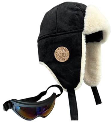 Fliegermütze Mit Bommel Herren Warme Plüschmütze für Wärmeschutz Winddicht und Kältebeständig für Outdoor-Sportarten Schwarz A Einheitsgröße