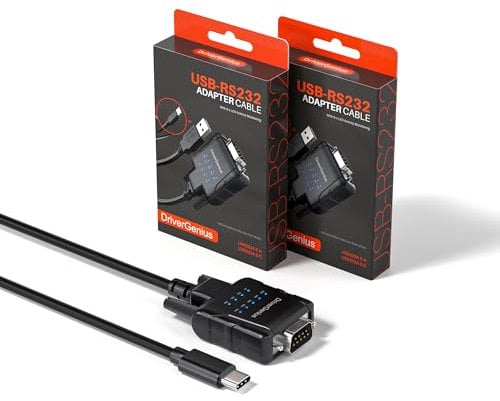 DriverGenius SerialPulseX-Series | USB-C to Serial/RS232 Adapter with 9 x LEDs - For PLC Programming, Data Logging, Embedded Systems | Compatible with Windows 11, macOS 15 【USB232A-E-C, 2-Pack】