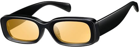 kimorn Sonnenbrille für Frauen Retro Fahrbrille Vintage Schmaler Quadratischer Rahmen UV400 Schutz (Hellschwarzer Rahmen/orange Linse)