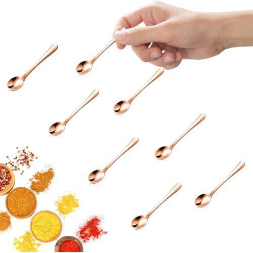 GlamRays 8 Stück Tiny Edelstahl Löffel für Gewürzgläser, Mini Größe 7,5CM, Cute Small Edelstahl Gewürz Löffel für Gewürze, Salz, Fun Little Scoops(Roségold)