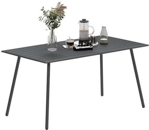 Outsunny Gartentisch für 6 Personen rechteckig 150x80x74cm Grau | Esstisch für den Außenbereich, leicht zu reinigende Lamellenplatte, rostbeständiger Stahlrahmen, Terrasse, Balkon