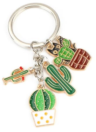 Gallkeat Kaktus Schlüsselanhänger Grün Cactus Schlüsselanhänger Metall mit Gravur, Glücksbringer für Schulranzen Abschiedsgeschenk Freundin Genesungsgeschenke Frauen Edelstein Anhänger