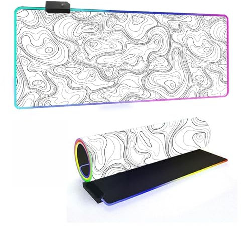 Mateju Tapis de Souris Gaming RGB Lignes Cool, 14 Modes LED Tapis de Souris XXL, Accessoire Bureau avec 7 Couleurs, Fourniture Bureau avec Base en Caoutchouc Antidérapant (Blanc,600x300x4mm)