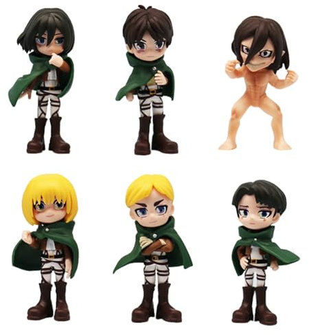 Zhongkaihua Anime-Figuren-Set Eren Jaeger/Levi/Erwin Smith, Mini-Modell, Statue, Actionfigur, Sammlerstücke, Dekorationen, Geschenke, 9 cm, PVC, 6-teilig