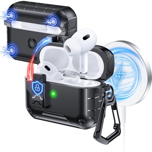 Anqrp MagArmor - Custodia ad apertura automatica per AirPods Pro 2a/1a generazione con magneti integrati, apertura automatica con una sola pressione, compatibile con ricarica Mag-Safe, protezione