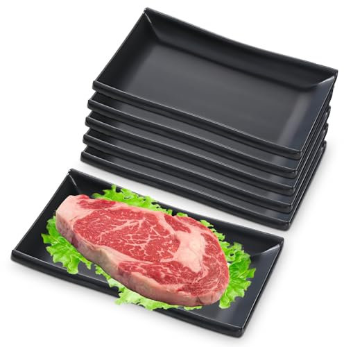 LEKEFETO 5 platos rectangulares de postre: 19,4 cm de melamina irrompibles, platos para tartas reutilizables, color negro, sin BPA, para postres, entrantes, sushi, fiesta, picnic, camping