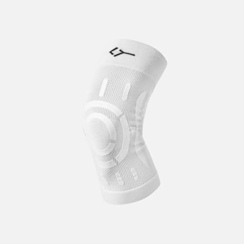 FLOKY Knee Support Biomechanische Kniebandage - Multisport - Stabilisiert Knie und Kniescheibe - Schützt Bänder und Patellasehne - Gelenkunterstützung - Reduziert Traumata und Infektionen (Weiß, L/XL