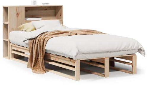 Eleganz Massivholzbett mit Regal 90x200 cm - Schrankbett ohne Matratze aus langlebigem Massivholz - Platzsparend & stilvoll für kleine Räume