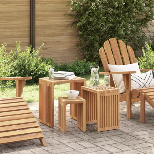 Qnhdfrt 3-Piece Solid Teak Wood Nesting Side Tables, Rectangular