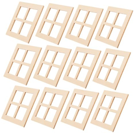 Miniatur Holzfensterrahmen 20 Stück 1: 12 mit Vier Gitterfeldern | Puppenhausdeko, Khaki, Holz, für Kleine Häuser, Bastelzubehör, Modellbau