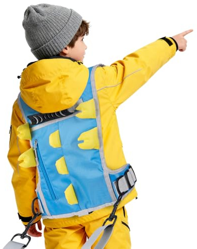 BOOSTEADY Ski und Snowboard Gurt für Kinder, Ski Traininggurt mit verstellbarer Leine in Dinosaurierform & Metallschnalle (Blau)