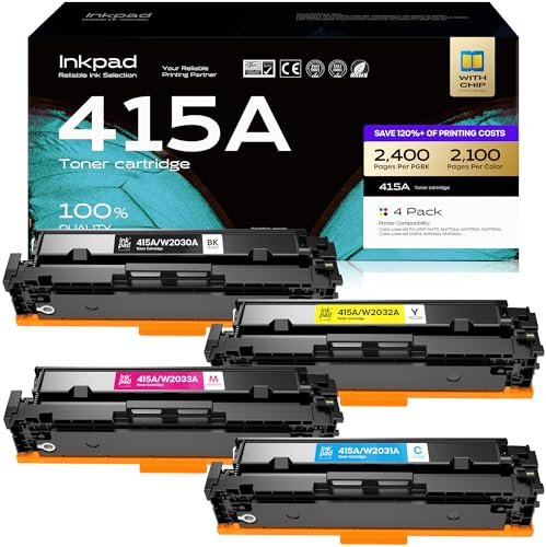iNKPAD 415A Toner (Mit Chip) Kompatible für HP 415A 415X Toner | Color Laserjet Pro MFP M479 M479dw M479fdn M479fdw M454 M454dn M454dw W2030A W2031A W2032A W2032A (4 Pack)
