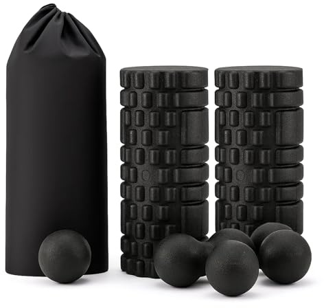 SUNNYNEST 3PCS Foam Roller Set with Peanut Ball Massage Balls for Pilates | 3pcs EPP foam roller and massage ball set with peanut ball, ideal for Pilates, yoga, fitness and full body muscle relaxation.