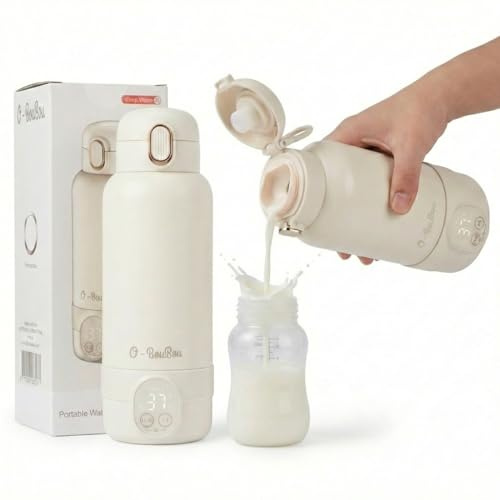 Chauffe Biberon Portable – Chauffe Biberon Nomade Sans Fil – Grande Capacité de 500 ml – Lait Maternel & Eau – Étanche, Inox – Idéal Nuit, Sorties & Voyage – Chauffage Rapide - Batterie Longue Durée