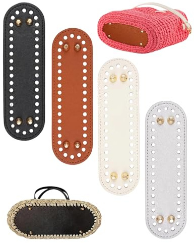 Fonyiunce 4 Stück Taschenboden zum Häkeln 18.5cm*5cm 4 Farbe Oval Boden, Stricken Häkeln PU Taschenboden Boden Tasche Häkeln für Handtaschen, Umhängetaschen und Brieftaschen