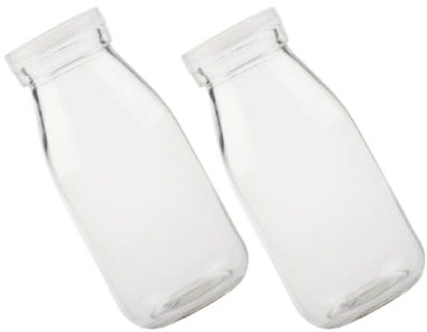 Beavorty Bouteilles Portables en Verre 250 Ml Lot de 2 Couvercle Résistantes la Chaleur pour Yaourt et Lait Frais Réutilisables et Faciles à Nettoyer