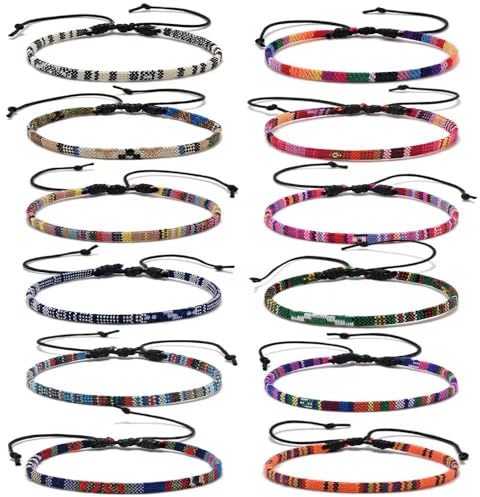 ZHEN DEKO 12 Stück Freundschaftsarmbänder Gewebte Armbänder Verstellbar Gewebte Armband Handgefertigtes Geflochtenes Armband für Damen Herren Handgelenk Fußkettchen