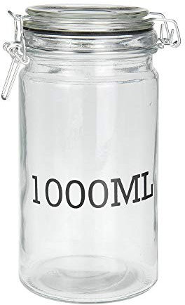 Koop 1L Clear Round Glass Food Storage Jar with Clamp-Top Lid | 20cm Tall Airtight Canister, Cereals Storage Container | Kitchen/Pantry Storage & Organisation | 10cm Wide Preserving Jar, Tea Canister