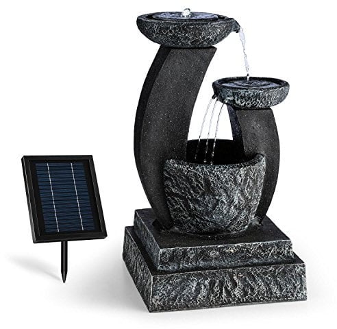 blumfeldt Fantaghiro Fuente Ornamental de jardín con Panel Solar (Efecto Piedra, poliresina, Juego de Agua 3 Niveles, diseño mágico, miniboma, iluminacion LED, para Interior o Exterior)