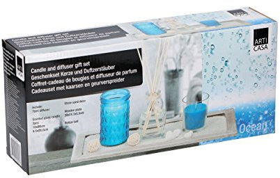 Home Fragrance Scented Candle Reed Diffuser Gift Set With Decor Tray (Ocean Scent)
