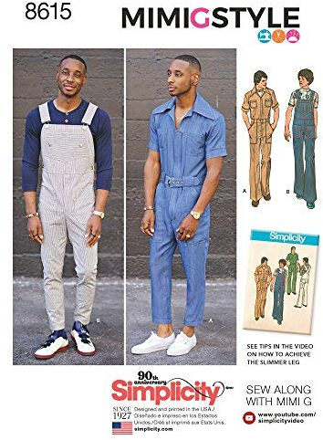 Simplicity 8615Pattern 8615 Men's Vintage Jumpsuit and Overalls, Paper, White, AA (34-36-38-40-42)