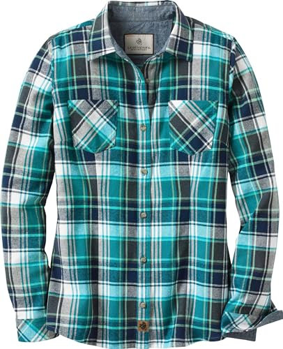 Legendary Whitetails Damen Cottage Escape Flannel Long Sleeve and Solid Color Clothes for Women, Fitted Button Down Langärmelig, Türkisfarbenes Pacific Plaid, Klein